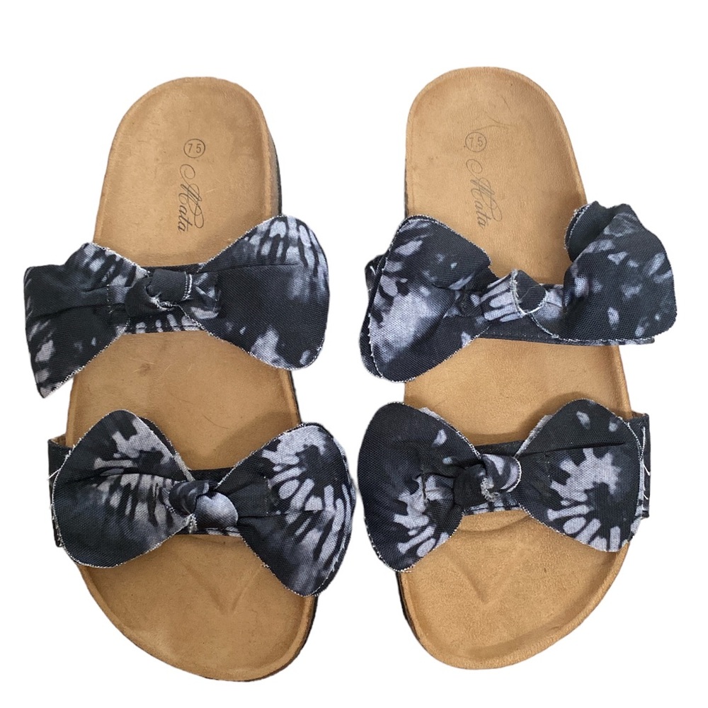 Mata Shoes Black and White Tie-Dye Bow Slide Sandals
